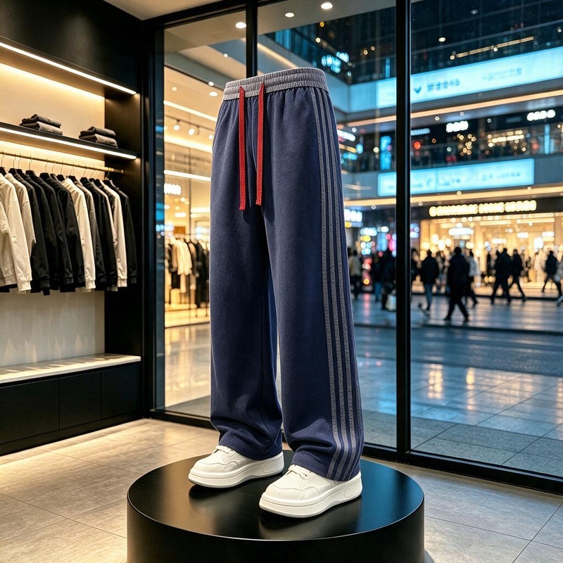 Kzba High-End Sports Sweatpants for Men, Autumn American-Style Heavy Striped Pants, Loose Straight-Leg Casual Pants
