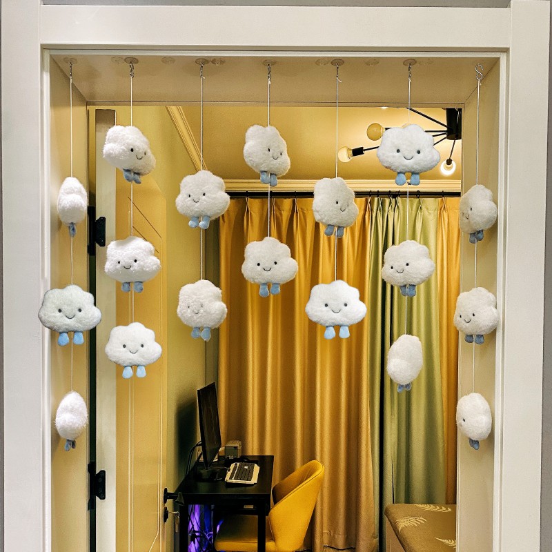 Home Creative Cotton White Cloud Decoration Door Curtain Children Room Solid Cloud Dorm Hanging Curtain Accessories Free of perforated wall Wall Hanging Accessories-Taobao