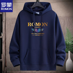Romon Cotton Sweatshirt for Men, Thin, Soft, Heavyweight, Sports Casual, Youth, Fleece-Lined, Large Size, Student Pullover Hoodie