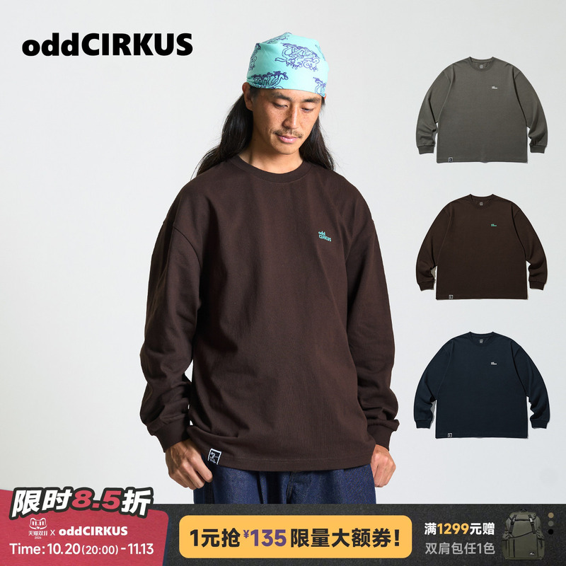 Oddcirkus Printed Long-Sleeved Japanese Street Style Logo Printed T-Shirt for Men and Women, Casual Retro Top