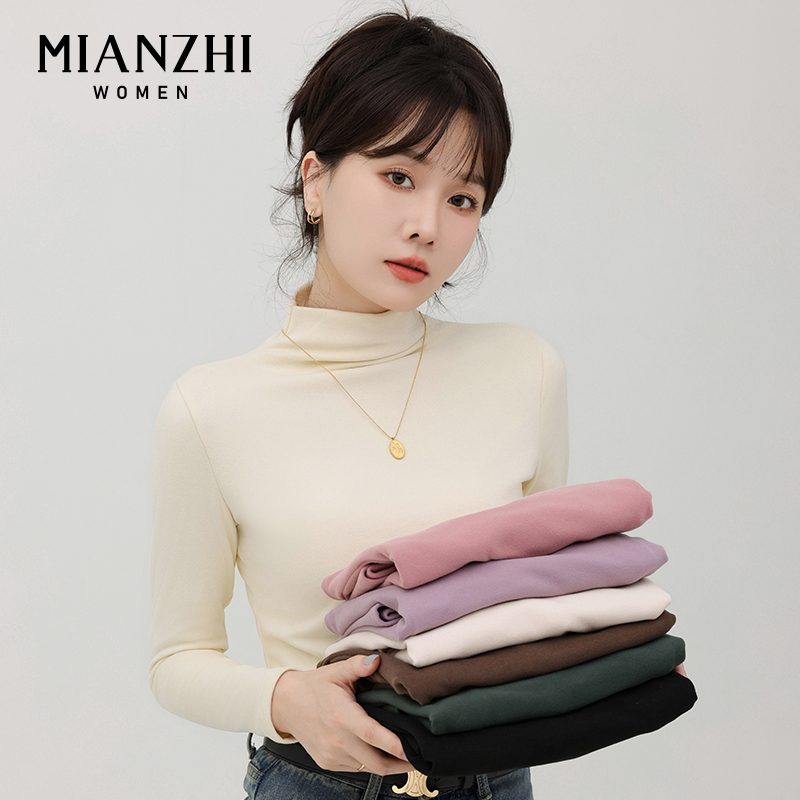 Senma Group cotton to bifacial dush half-height collar bottom-shirt woman with warm inner lap long sleeve t-shirt-Taobao