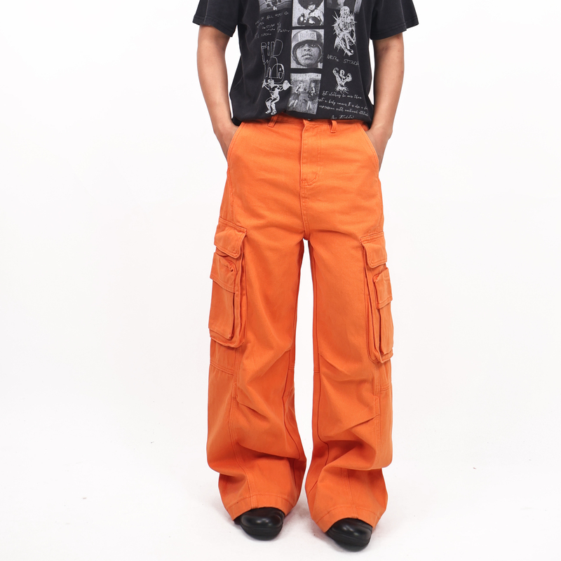 Blacklat*26Ss American Retro Multi-Pocket Cargo Orange Work Pants Straight Loose Casual Trousers