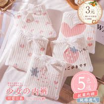 5 Strips Pure Cotton Briefs Girl Lace Side Day Ensemble Cute Butterfly Knot Full Cotton Mid Waist Size Lady Triangle Shorts