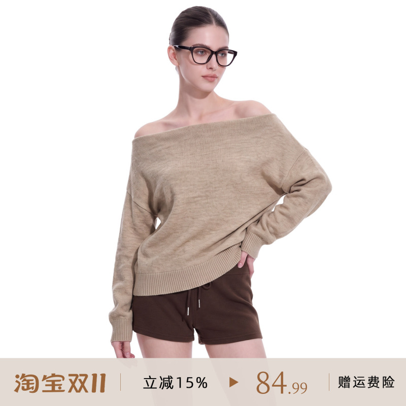Apsier One-Shoulder Off-Shoulder Sweater for Women, New Autumn and Winter Style, Lazy Style, Loose Long-Sleeved Solid Color Knit Top Apsier One-Shoulder Off-Shoulder Sweater for Women, New Autumn and Winter Style, Lazy Style, Loose Long-Sleeved Solid Color Knit Top