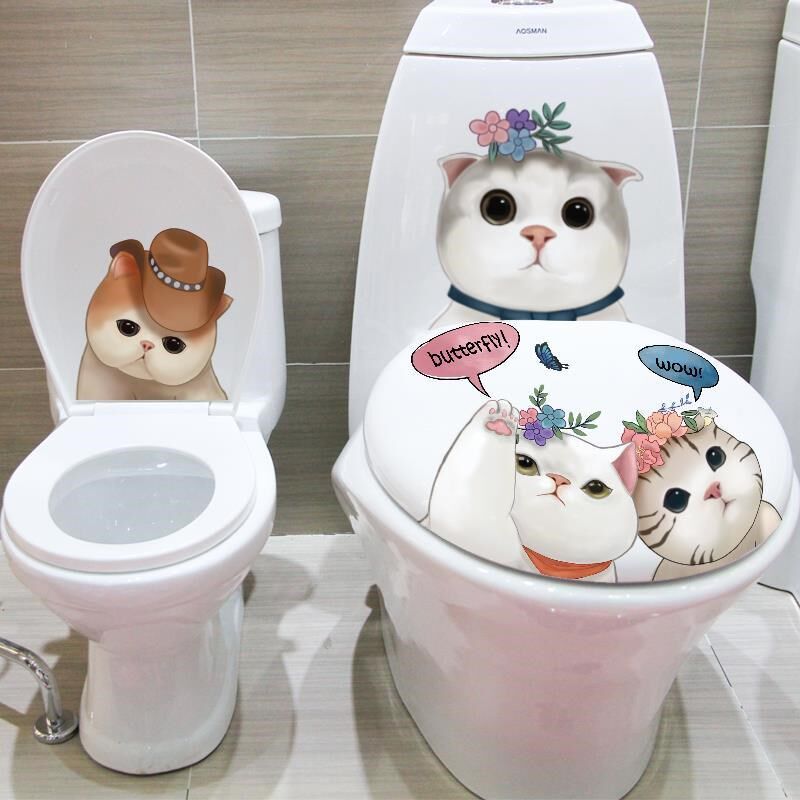 Creative Cartoon Funny Toilet Lid Sticker Toilet Makeup Room Waterproof Self-Adhesive Decorative and Painted Bathroom full sticker