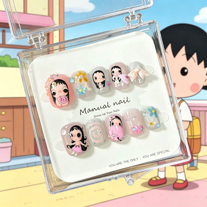 Nanako Nail Salon Cartoon Little Jade Nail Stickers Ins Style Transparent Pink Gradient 3D Bow Student Wearable Nails Nanako Nail Salon Cartoon Little Jade Nail Stickers Ins Style Transparent Pink Gradient 3D Bow Student Wearable Nails
