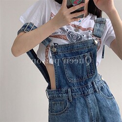 Summer loose straight suspenders hot pants shorts suspenders wide leg small casual slim high waist denim short fashion