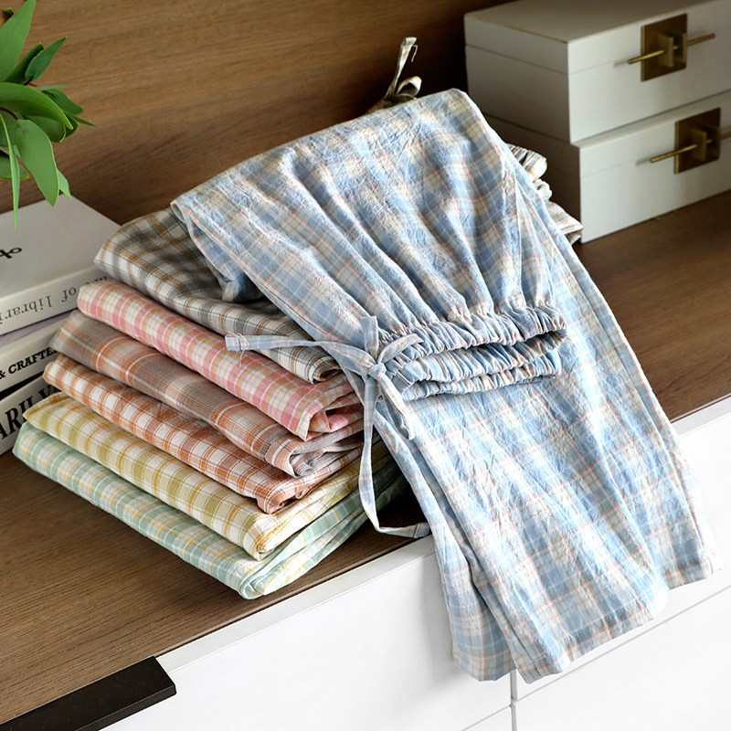 Japanese Quality Couple's Washed Cotton Pajama Pants Spring and Summer Thin Pure Cotton Artistic Plaid Home Long Pants Casual Unisex Japanese Quality Couple's Washed Cotton Pajama Pants Spring and Summer Thin Pure Cotton Artistic Plaid Home Long Pants Casual Unisex