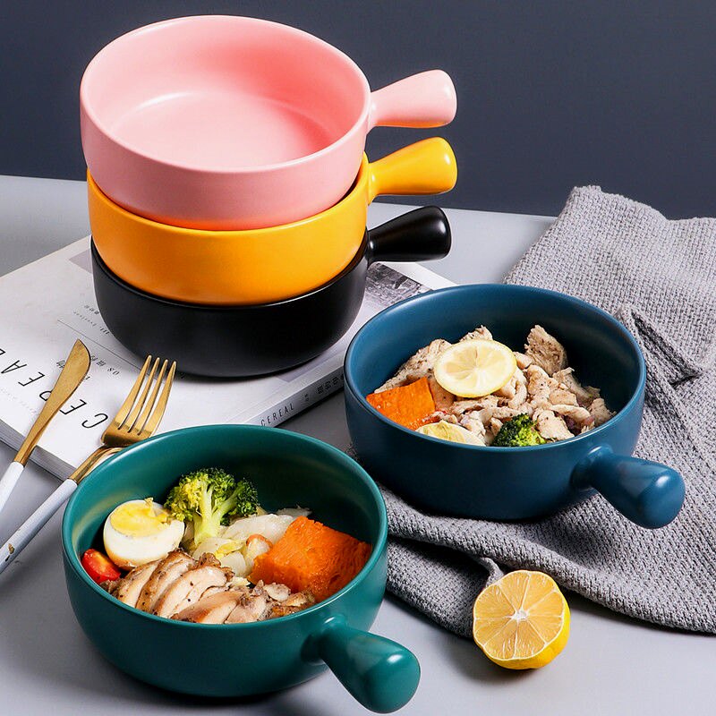 Ceramic instant noodle bowl fruit salad bowl home creative handle baked breakfast plate personalized plate baked rice bowl single