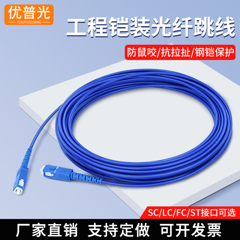 Engineering-Grade Armored Fiber Optic Patch Cord, Single-Mode Single-Core Sc-Sc to Lc-Fc-St 3.5m /8/10/20M Dual-Core Pigtail, Rodent-Proof, Tensile-Resistant, Waterproof, Square-To-Round Finished Fiber Optic Extension Cable Engineering-Grade Armored Fiber Optic Patch Cord, Single-Mode Single-Core Sc-Sc to Lc-Fc-St 3.5m /8/10/20M Dual-Core Pigtail, Rodent-Proof, Tensile-Resistant, Waterproof, Square-To-Round Finished Fiber Optic Extension Cable