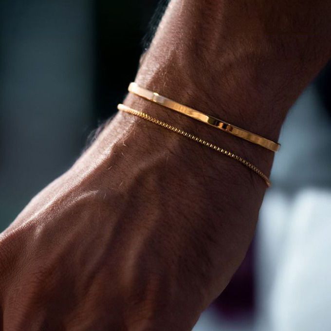 18K Gold Color High-Quality Gold-Colored Box Bracelet for Men, Trendy and Stylish Men's Bracelet Set, Gift for Boyfriend