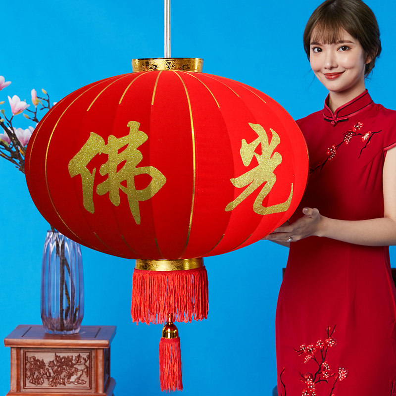 2022 Temple Buddha word worship Buddha velvet cloth big red lantern Buddha light shining outdoor waterproof hanging temple gate lantern