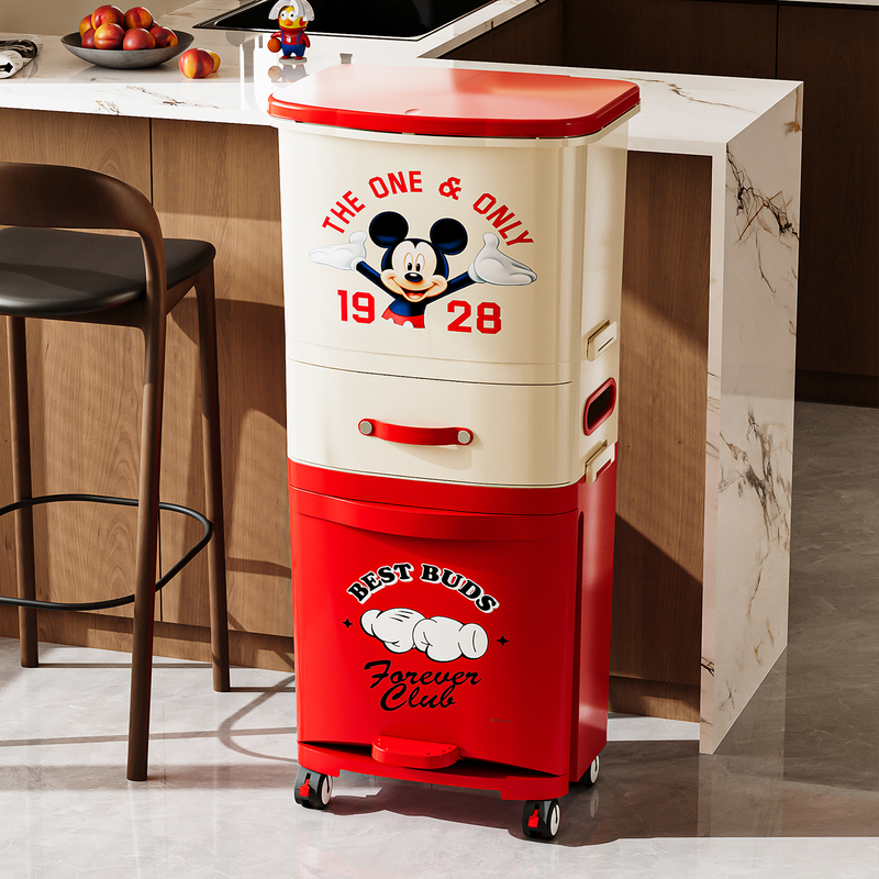Disney Collaboration Household Trash Can, Cartoon Cute and Creative Kitchen Double-Layer Cleaning Bin with Wheels, No Need to Bend Over, Waste Basket Disney Collaboration Household Trash Can, Cartoon Cute and Creative Kitchen Double-Layer Cleaning Bin with Wheels, No Need to Bend Over, Waste Basket