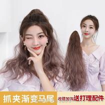 Wig woman long hair grab clip Horse tail asymptomic mesh red high horsetail long curly hair grip Corn Hot Ponytail Braid
