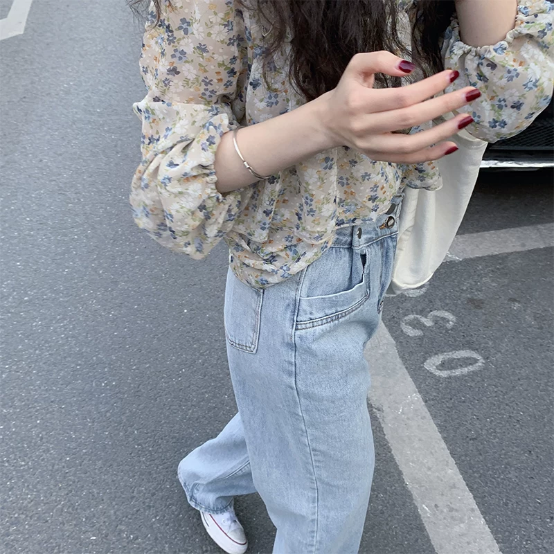 Brand spring summer shiffon shirt, floral print, sun protection