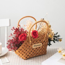 Pastoral style small flower basket bamboo woven basket flower arrangement dried flowers fake flowers picnic handmade rattan woven basket ornaments