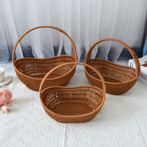 Imitation rattan iron frame basket plastic rattan flower basket shopping basket shopping basket wedding gift basket outdoor restaurant storage basket