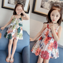 Girl Summer Han Edition Printing Hangtie Skirts Sweet Princess Dress Baby Child Sleeveless Flower Dress