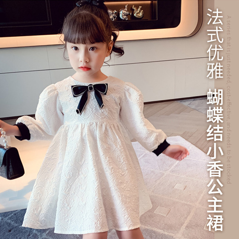 Girls spring sleeved white princess skirt sweet 2023 little girl dress French famous style