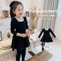 Girls autumn western style Hepburn little black dress temperament celebrity style girl treasure childrens fashionable long-sleeved small fragrance style dress