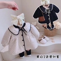 Girls winter quilted mid-length coat cotton clothes foreign style Korean version baby girl childrens thickened warm lapel coat