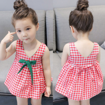 Girls summer foreign style cotton vest skirt Korean version little girl plaid skirt baby childrens sleeveless dress thin section