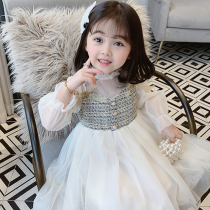 Girls autumn clothes foreign style long-sleeved fluffy yarn princess dress 2022 new style foreign style baby childrens small fragrance dress