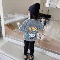 Boys and girls imitation lamb velvet thickened denim jacket 2022 winter clothing Korean version of casual baby childrens thickened cotton clothing trend