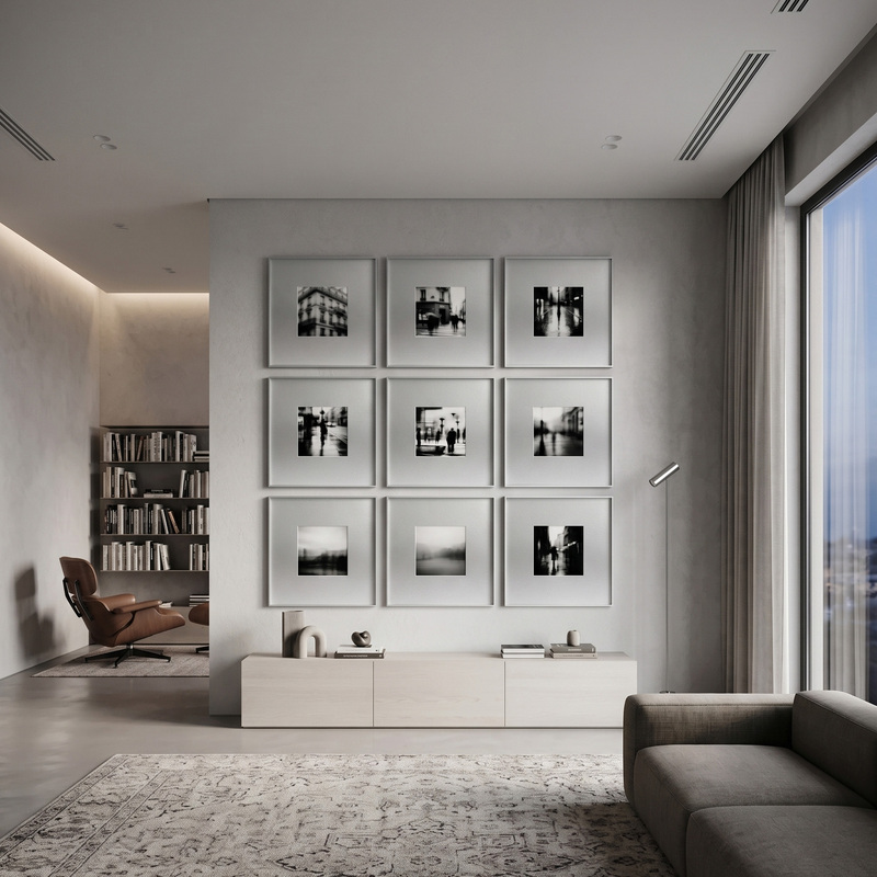 Photo Wall with a Metallic Minimalist Style, Square Photo Frame for Wall Decoration, Simple Black and White Art Giclee Photo Frame for Home Photo Wall with a Metallic Minimalist Style, Square Photo Frame for Wall Decoration, Simple Black and White Art Giclee Photo Frame for Home