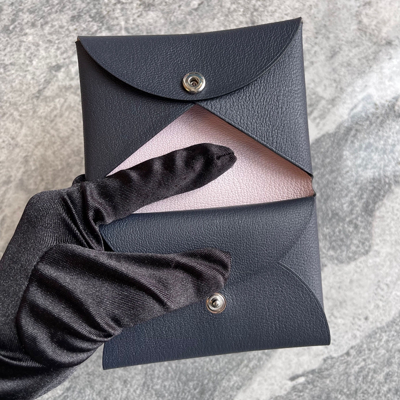Genuine Leather Card Holder Duo Practical Business Card Holder Bi-Fold Goatskin Coin Purse Deep Sea Blue Mixed with Light Purple Pink Genuine Leather Card Holder Duo Practical Business Card Holder Bi-Fold Goatskin Coin Purse Deep Sea Blue Mixed with Light Purple Pink