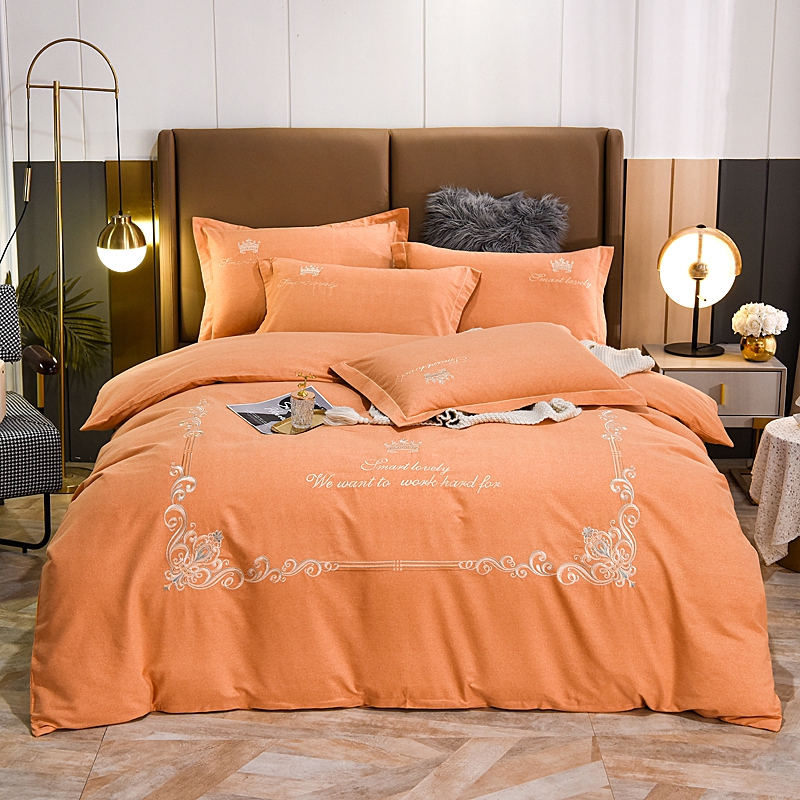 Official flagship store pure cotton brushed spring and autumn four-piece set of cotton thickened autumn and winter high-grade embroidery bedding