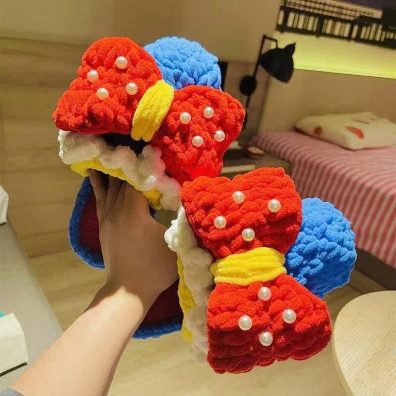 Hook slippers wool line and sole full set of diy puff slippers female handmade crochet ice strip line slippers material bag