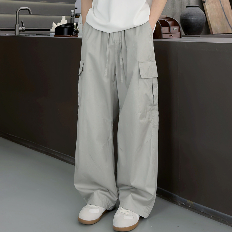 Pochi Said: Summer Natural Cotton Thin Workwear Casual Pants American Minimalist Wide-Leg Straight Breathable Long Pants