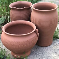 No glazed vegetarian pottery large red clay pottery pot flower pot ceramic multi-meat old pile flower pot with high cylinder breathable moon-season flower basin