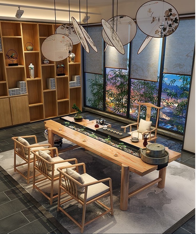 New Chinese Solid Wood Creativity Fish Water Tea Table Zen Kung Fu Tea Table Tea Chair Combined Leisure Tea Table