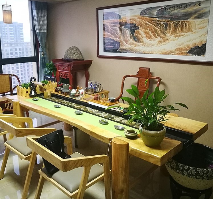 Circulating water kung fu tea table original ecological fish raising tea table tea ceremony solid wood table Chinese creative tea table and chair combination