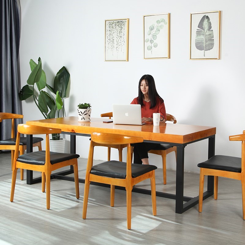 Table Modern Solid Wood Meeting Table Long Table Large Plate Bench Bench Log Desk Computer Desk Negotiation Table Chairs Combination
