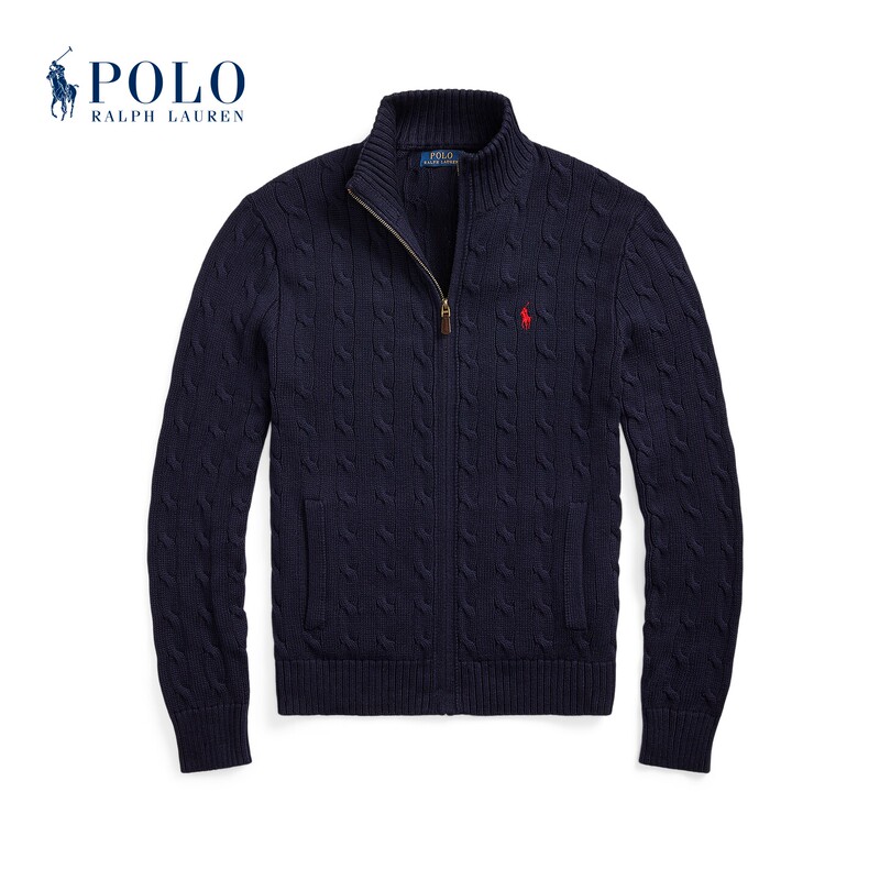 Autumn New Ralph Lauren/Ralph Lauren Men's Classic Cardigan Cable Knit Cotton Sweater