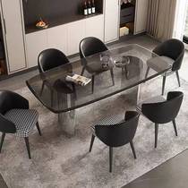 Italian minimalist tempered glass suspended dining table designer stainless steel light luxury home rectangular high-end dining table