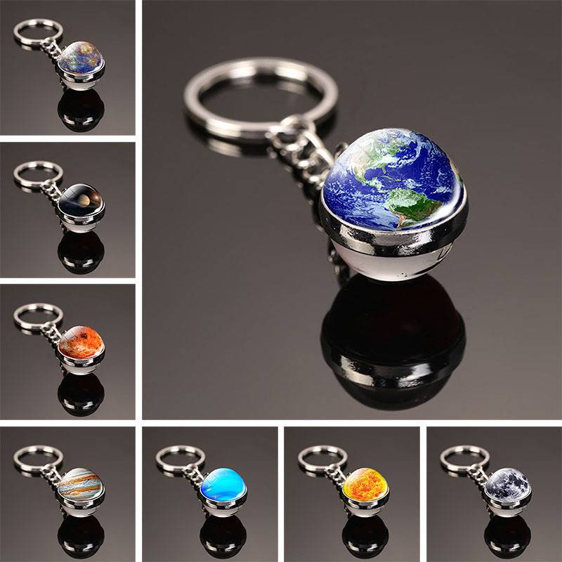Luminous Universe Double-Sided Earth Galaxy Small Ornament Keychain Planet Keychain Backpack Pendant Globe Decoration