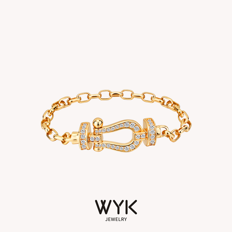 Official Authentic Zhang Yuanying Style Diamond-Studded Horseshoe Buckle Bracelet for Women, Light Luxury, Niche, High-End, Stackable Autumn and Winter Bracelet