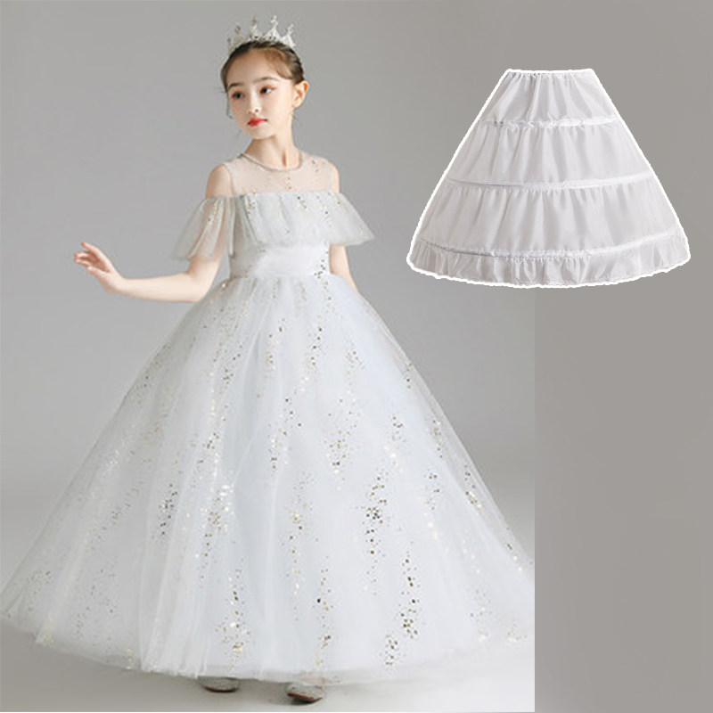 Children's gown dress brace girl's medium length adjustable princess fluffy skirt flower girl lace lolita three just lined skirt-Taobao