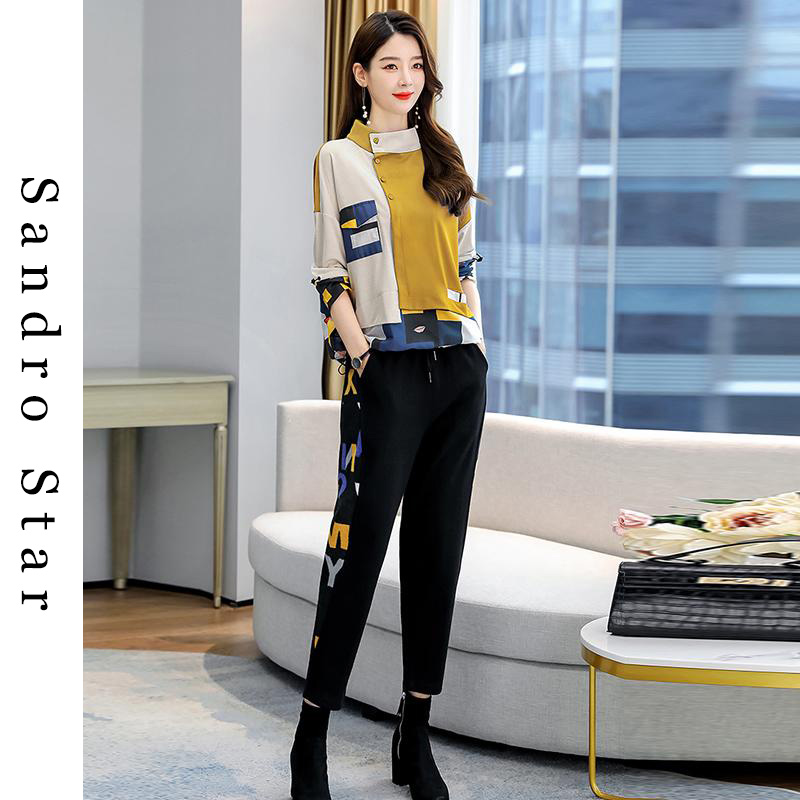 sandro star fashion suit female casual slimming age reduction loose plaid temperament goddess royal sister two-piece set