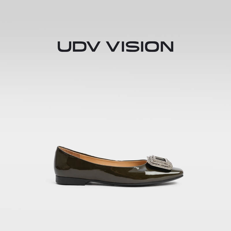 Udv Vision Spring/Summer Heartfelt-Graceful and Elegant Genuine Leather Decorated with Rhinestones Shallow Flat Shoes French Style Single Shoes