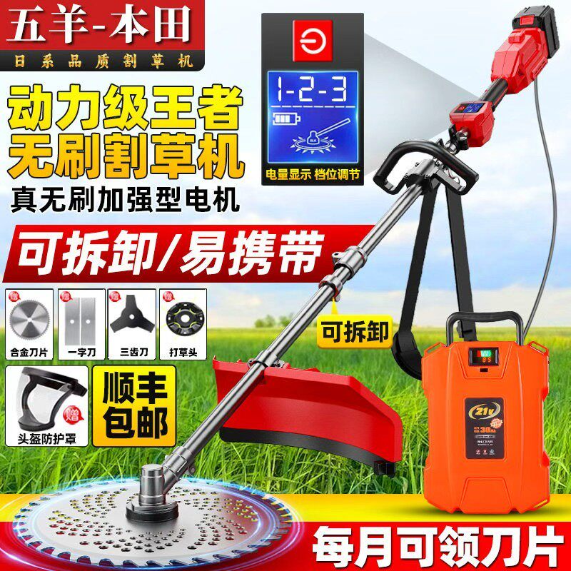 輸入電動芝刈り機、充電式、小型、家庭用、高出力リチウム電池搭載、多機能除草機。