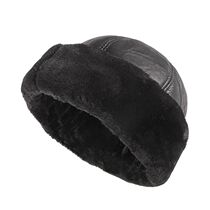 Winter Leather Beanies Hat Men Thick Warm Russian Hat Dad Mi