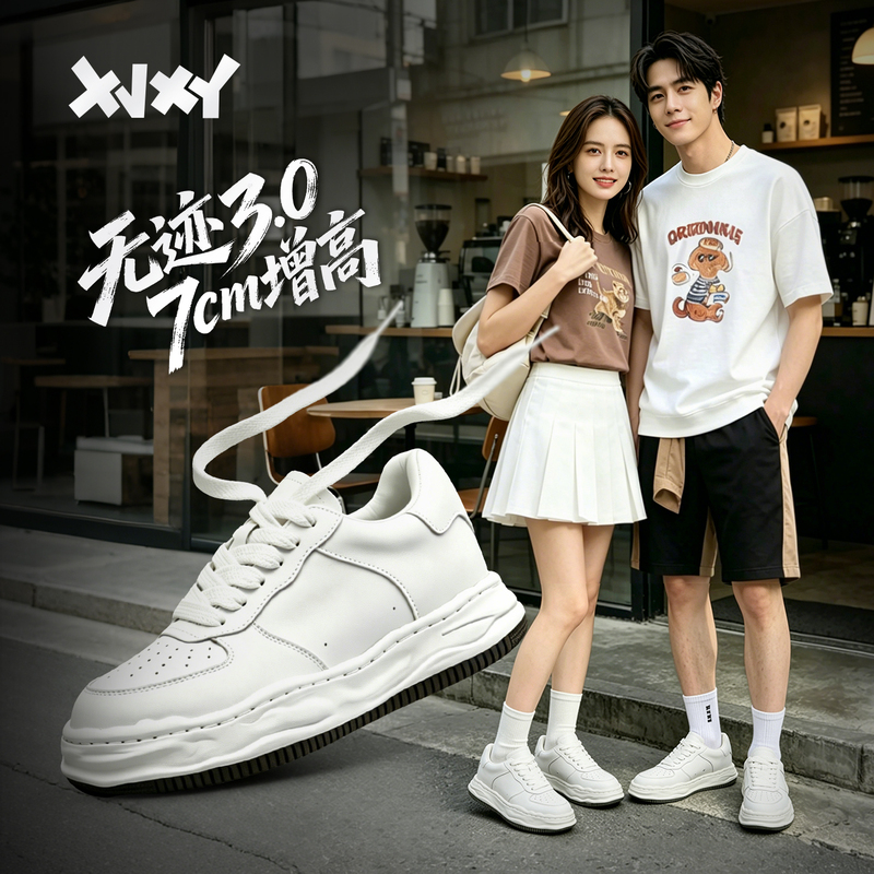 Xjxy 7cm Invisible Height-Increasing White Sneakers for Summer, Couple Style, Unisex, for Short People, Sports Casual Thick-Soled Dissolving Sneakers Xjxy 7cm Invisible Height-Increasing White Sneakers for Summer, Couple Style, Unisex, for Short People, Sports Casual Thick-Soled Dissolving Sneakers