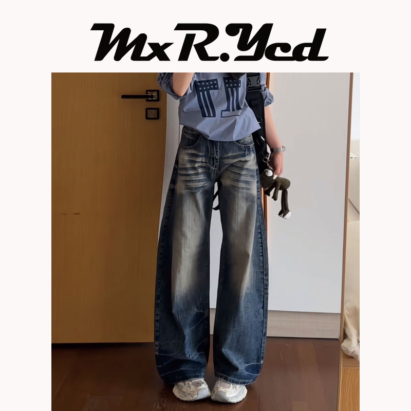 American-Style Wide-Leg Jeans for Women, 2026 Winter, Fleece-Lined, Washed, Whiskered, Vintage, Distressed, Loose, Floor-Length Pants American-Style Wide-Leg Jeans for Women, 2026 Winter, Fleece-Lined, Washed, Whiskered, Vintage, Distressed, Loose, Floor-Length Pants