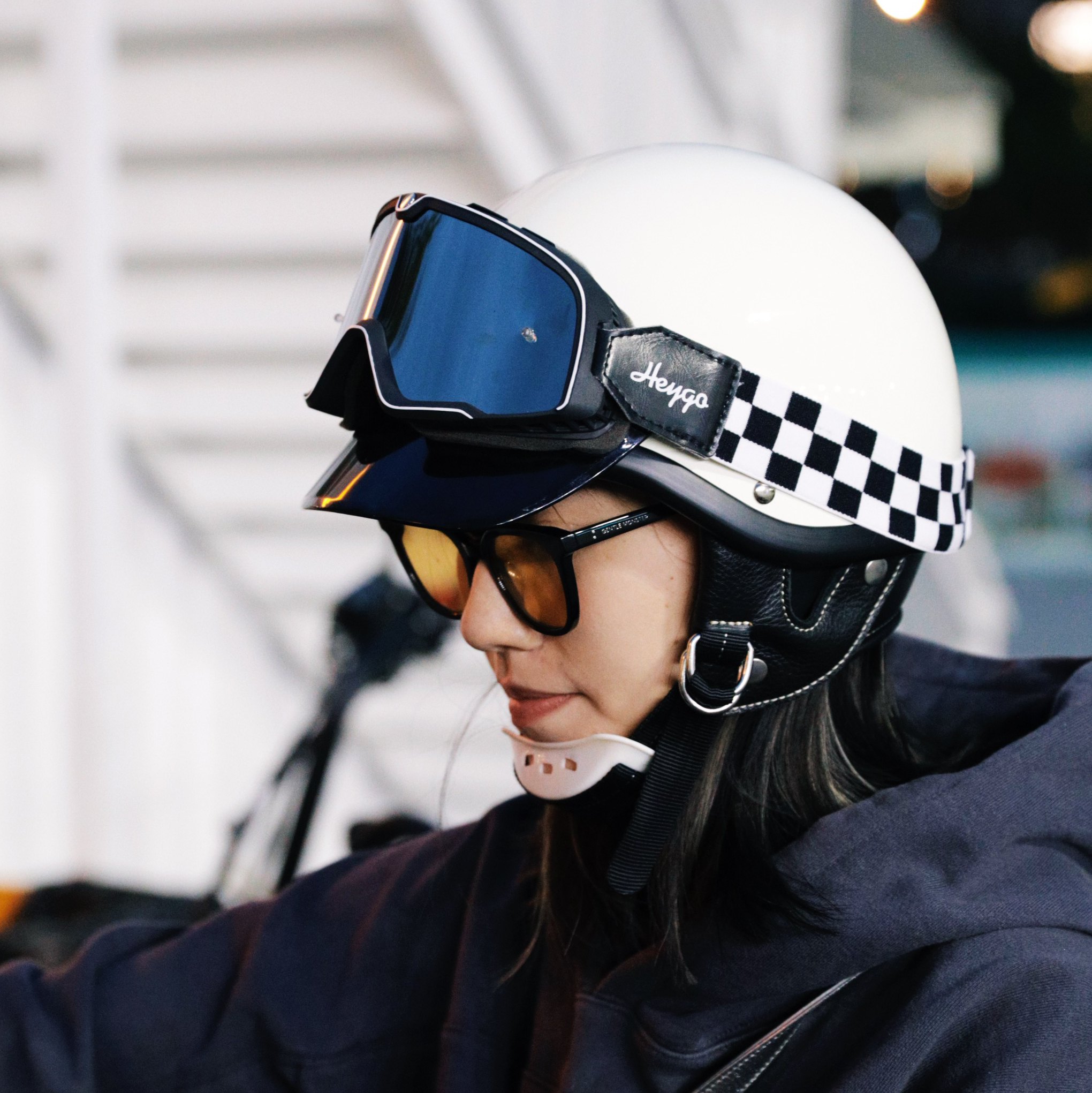 Retro Motorcycle Helmet BornFree Shorty Little White Helmet Heygo Black Dog Retro Ride