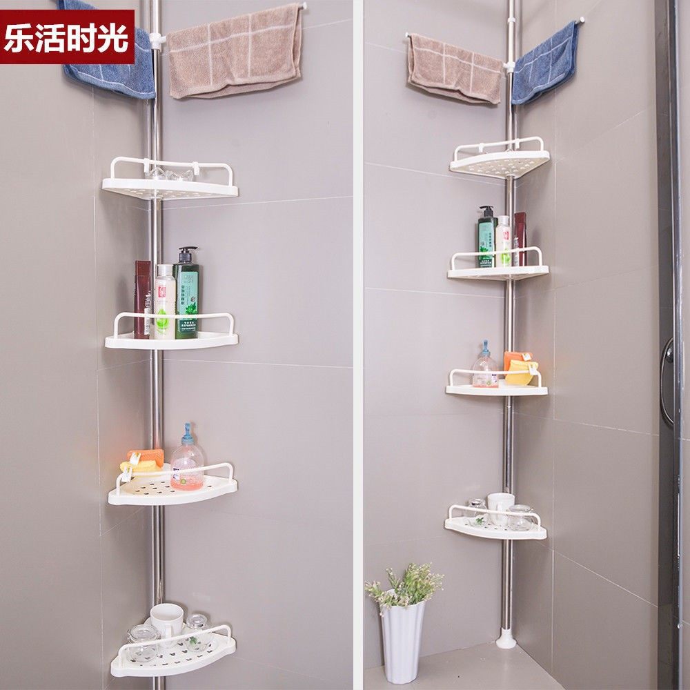 Powder room rack free punch bathroom toilet bathroom toilet storage shelf floor-to-ceiling multi-functional stainless steel